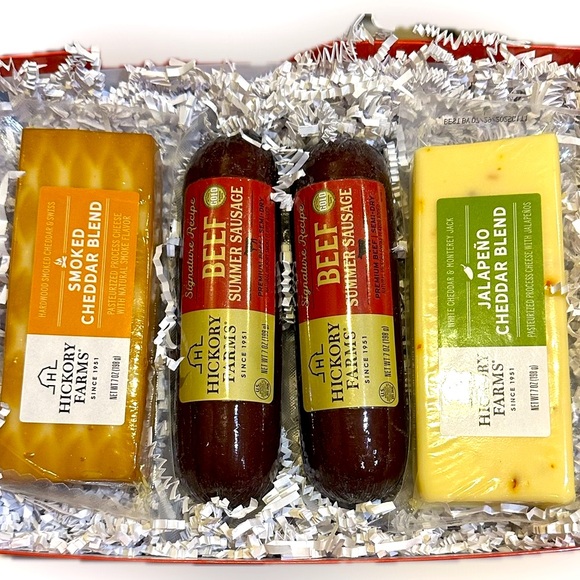HICKORY FARMS MEAT & CHEESE GIFT SET BOX 2 SUMMER SAUSAGE 2 CHEESES SUPER BOWL - Picture 9 of 9